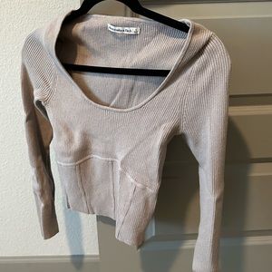Tan Abercrombie & Fitch Corset Cropped Sweater